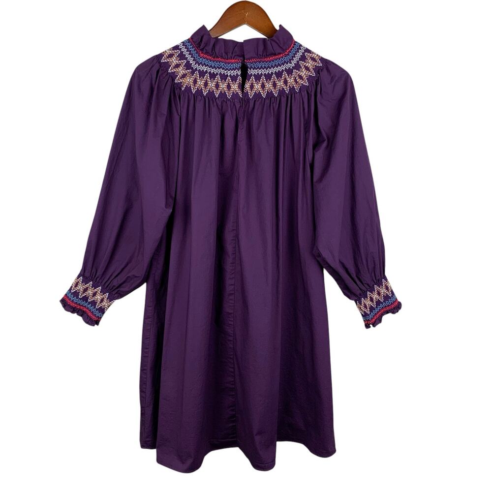 Pomander Place Wrenley Dress Purple Smocked Mini Long Sleeve Women's L - Picture 7 of 11